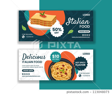 Italian Food Horizontal Banner Flat Cartoon Hand Drawn Templates Background Illustration Italian Food Horizontal Banner Flat Cartoon Hand Drawn Templates Background Illustration 113048073