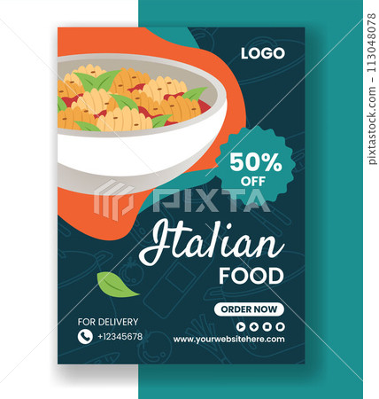 Italian Food Vertical Poster Flat Cartoon Hand Drawn Templates Background Illustration 113048078