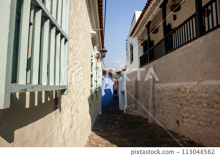 Famous historical street of traps located in the historic center of the heritage town of Honda in the department of Tolima in Colombia 113048562