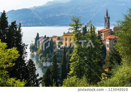 Mountain landscape, picturesque mountain lake in the summer morning, panorama. Como, Italy 113048928
