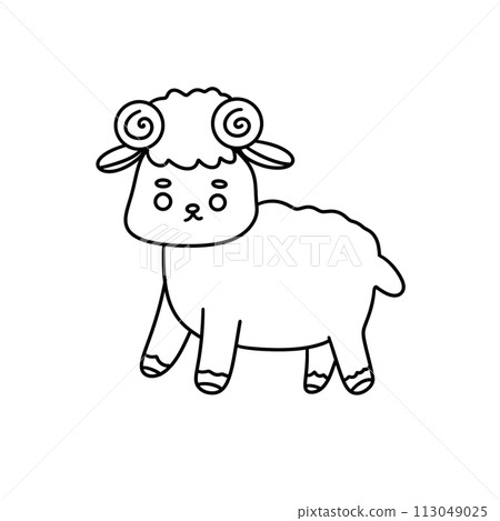 A sheep with horns is walking on a white background A sheep with horns is walking on a white background 113049025