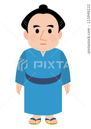 Illustration of a sumo wrestler in a kimono with a serious expression 113049122