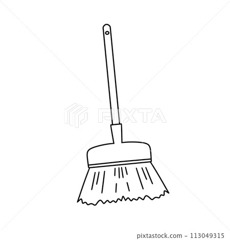 A black and white drawing of a broom with a white handle A black and white drawing of a broom with a white handle 113049315