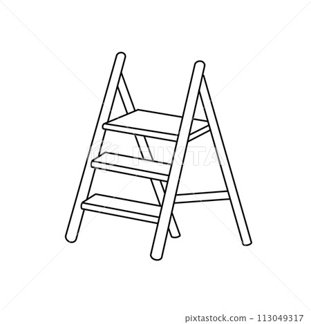 A ladder with three steps is shown in black and white A ladder with three steps is shown in black and white 113049317
