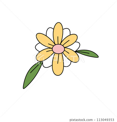 A yellow flower with a green leaf A yellow flower with a green leaf 113049353