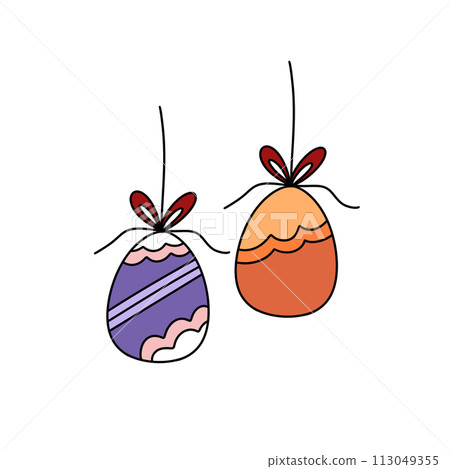 Two eggs with ribbons hanging from them Two eggs with ribbons hanging from them 113049355