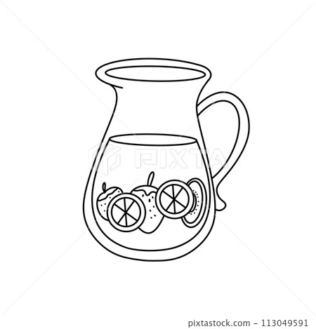 A pitcher of fruit juice with strawberries and oranges A pitcher of fruit juice with strawberries and oranges 113049591