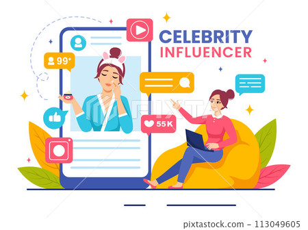 Celebrity Influencers Vector Illustration with Posts on Internet for Advertising Marketing, Daily Life or Endorse in Flat Cartoon Background 113049605