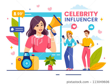 Celebrity Influencers Vector Illustration with Posts on Internet for Advertising Marketing, Daily Life or Endorse in Flat Cartoon Background 113049606