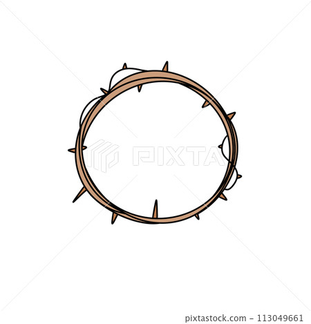A drawing of a cross with a thorny circle around it A drawing of a cross with a thorny circle around it 113049661