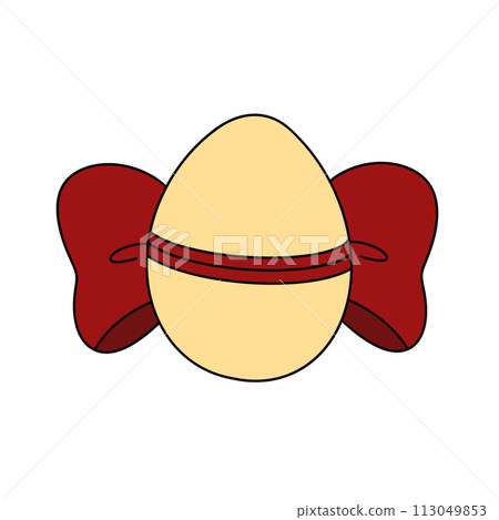 A cartoon egg with a red ribbon around it A cartoon egg with a red ribbon around it 113049853