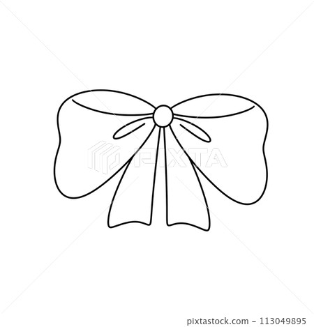 A white bow is drawn with a black outline A white bow is drawn with a black outline 113049895
