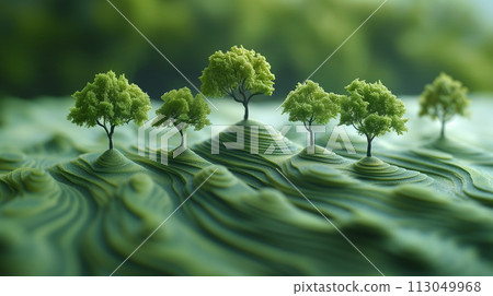 Miniature AI-generated image expressing unstable land and trees 113049968
