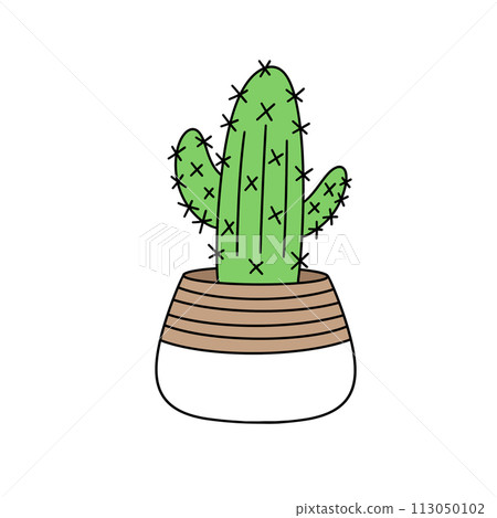 A cartoon drawing of a green cactus in a white pot 113050102