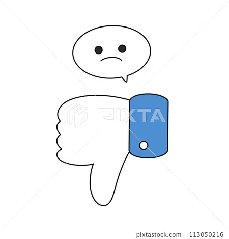 A cartoon character with a thumbs down on his hand 113050216