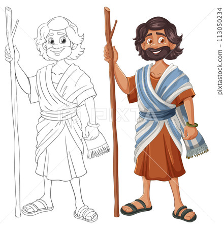 Ancient Greek Characters with Staffs 113050234