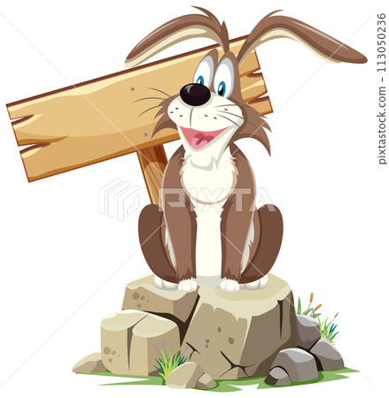 Cheerful Cartoon Dog Carrying Wooden Plank Cheerful Cartoon Dog Carrying Wooden Plank 113050236