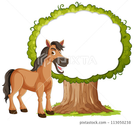Happy Horse Beside Lush Tree Happy Horse Beside Lush Tree 113050238