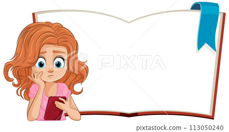 Curious Girl with Blank Open Book Curious Girl with Blank Open Book 113050240