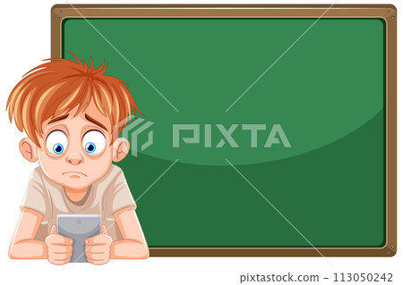 Boy with Smartphone by Chalkboard Boy with Smartphone by Chalkboard 113050242