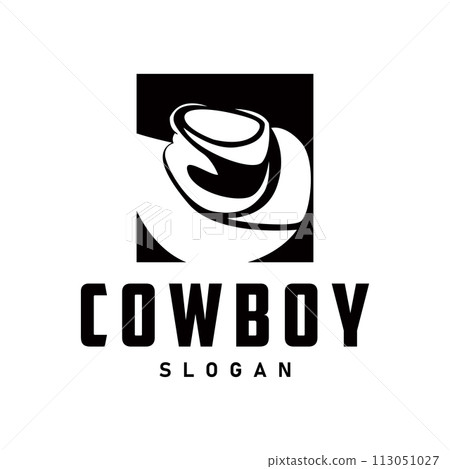 Cowboy hat logo simple old west country texas cowboy black minimalist design retro vintage vector silhouette 113051027