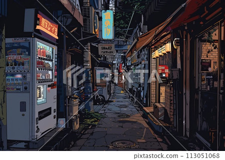 Back alley lined with retro vending machines Back alley lined with retro vending machines 113051068