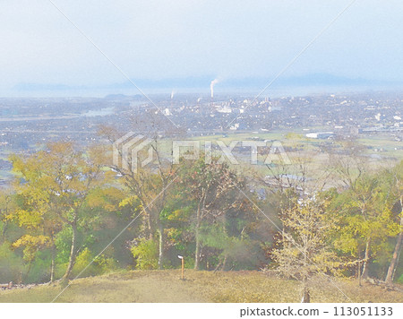 城市市區鳥瞰背景風景水彩風格 113051133