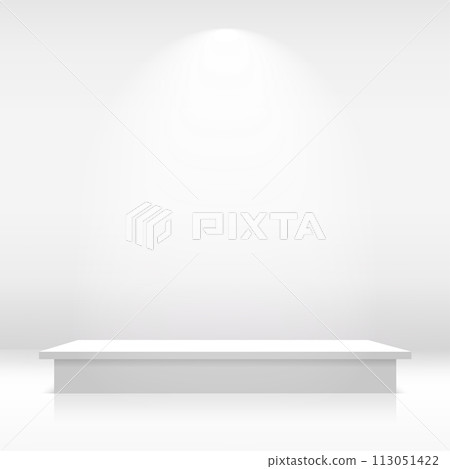 White podium or pedestal with spotlight. Vector 113051422