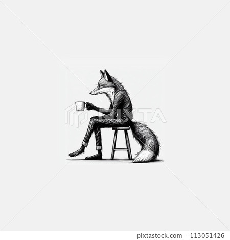 Pencil drawing illustrations of forest animals with a human touch 113051426