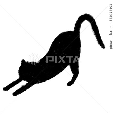 Stretching cat silhouette crayon touch 113051493