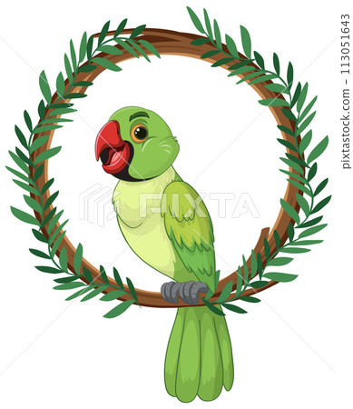 Cheerful Parrot in a Leafy Wreath Cheerful Parrot in a Leafy Wreath 113051643