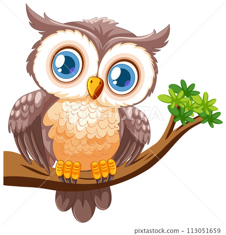 Cute Owl Perched on a Branch Cute Owl Perched on a Branch 113051659