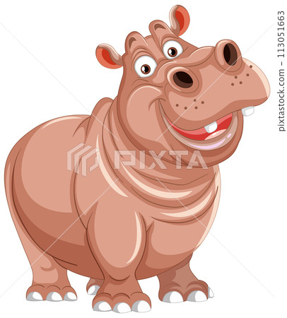 Cheerful Cartoon Hippopotamus Illustration Cheerful Cartoon Hippopotamus Illustration 113051663