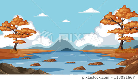 Autumn Lake with Golden Foliage 113051667