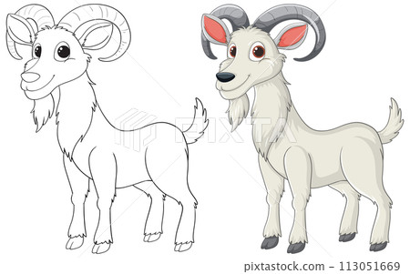 Cartoon Ram Illustration in Color and Outline Cartoon Ram Illustration in Color and Outline 113051669