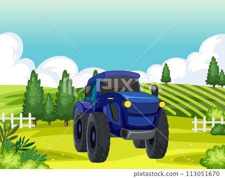Blue Tractor in Sunny Countryside Blue Tractor in Sunny Countryside 113051670