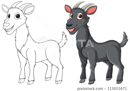 Cheerful Cartoon Goats Illustration 113051671