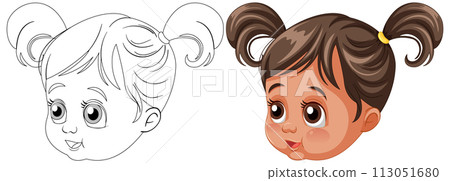 Cute Cartoon Girl Before and After Coloring 113051680