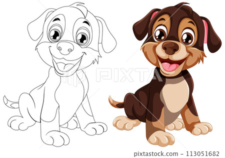 Cheerful Puppies: Before and After Coloring Cheerful Puppies: Before and After Coloring 113051682