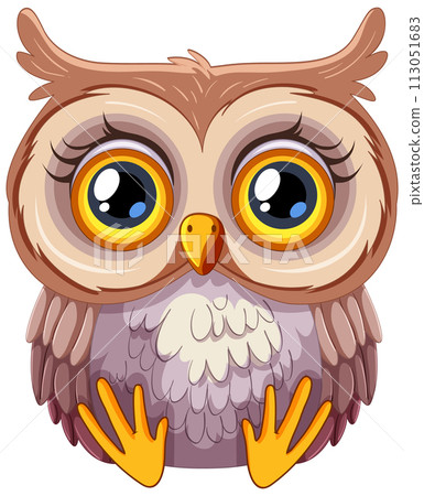 Cute Cartoon Owl with Big Eyes Cute Cartoon Owl with Big Eyes 113051683
