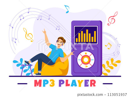 MP3 Player Vector Illustration with Musical Notation, Headphones, Headset and Phone of Music Listening Devices in Mobile App on Flat Background MP3 Player Vector Illustration with Musical Notation, Headphones, Headset and Phone of Music Listening Devices in Mobile App on Flat Background 113051937