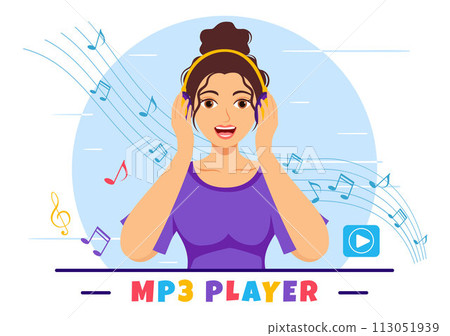 MP3 Player Vector Illustration with Musical Notation, Headphones, Headset and Phone of Music Listening Devices in Mobile App on Flat Background MP3 Player Vector Illustration with Musical Notation, Headphones, Headset and Phone of Music Listening Devices in Mobile App on Flat Background 113051939