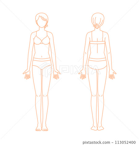 Naked young woman with underwear (full body, front, back, no face) 113052400