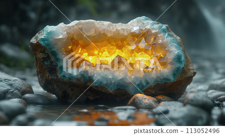 Beautiful ore emerging from rock - AI-generated image 113052496