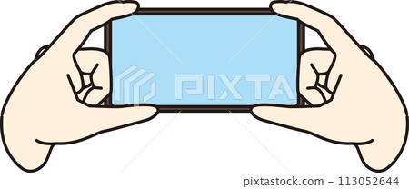 Illustration of a smartphone held in landscape mode 113052644
