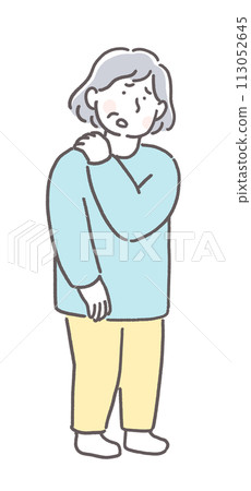 Senior women suffering from stiff shoulders 113052645