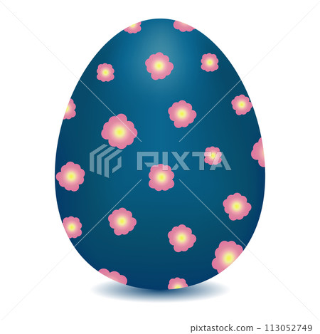 Blue Easter egg. Egg colored in pink flowers. Colorful Easter egg. Vector color drawing Blue Easter egg. Egg colored in pink flowers. Colorful Easter egg. Vector color drawing 113052749
