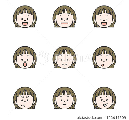 Illustration set of girls with various expressions 113053209