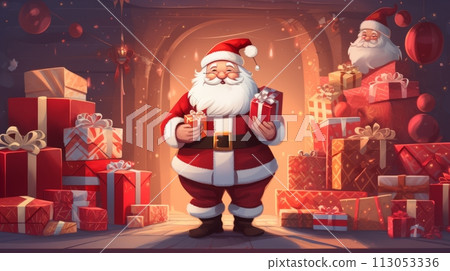 Cartoon style Yuletide illustration of Santa Claus 113053336