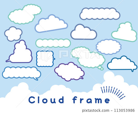 A set of cloud-shaped speech bubbles with colored edges A set of cloud-shaped speech bubbles with colored edges 113053986